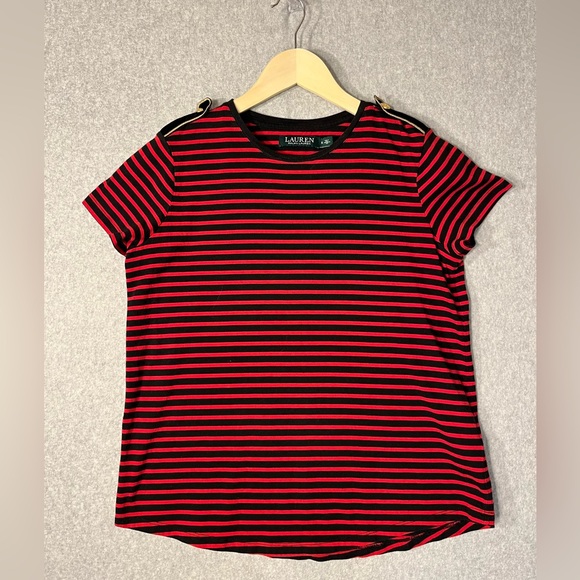 Ralph Lauren Stripe T-Shirt Red Black Gold Crew Neck Small Epaulets - Picture 5 of 10